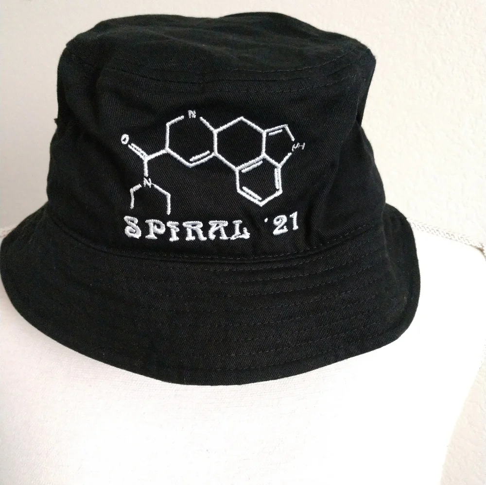 Lysergic Dead Spiral '21 Bucket Hat Sun Hat Black White Embroidered Unisex OS